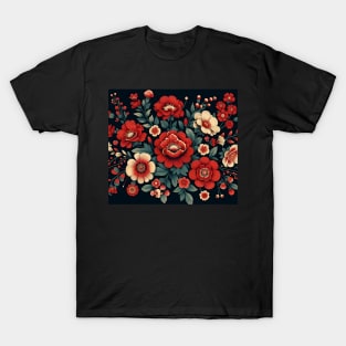 Red Floral Illustration T-Shirt